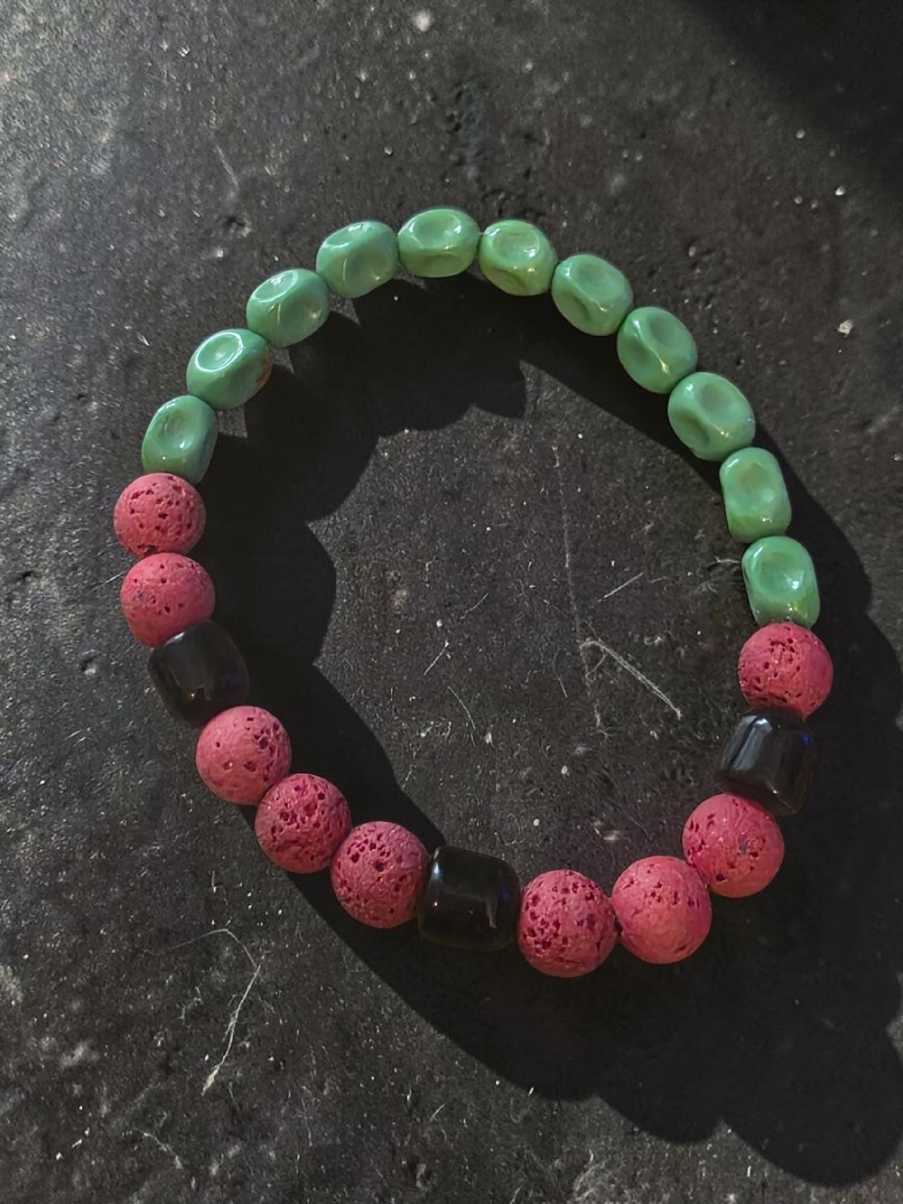 Red Lava Rock Green Watermelon Stretch Bracelet Style & Stone